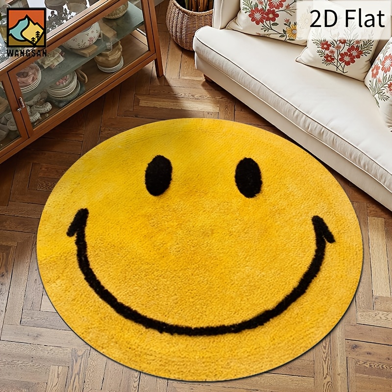 Home Bathroom Floor Mats - 2D Yuvarlak Flanel Halı Gülen Yüz