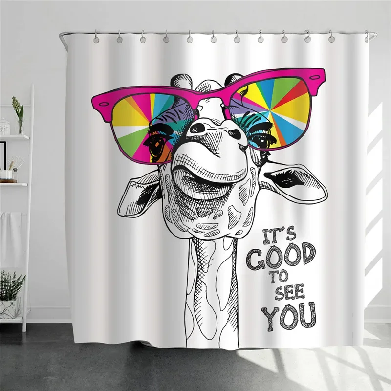 Home Bathroom Design Simple - Zürafa Renkli Gözlüklü Duş Perdesi Moda
