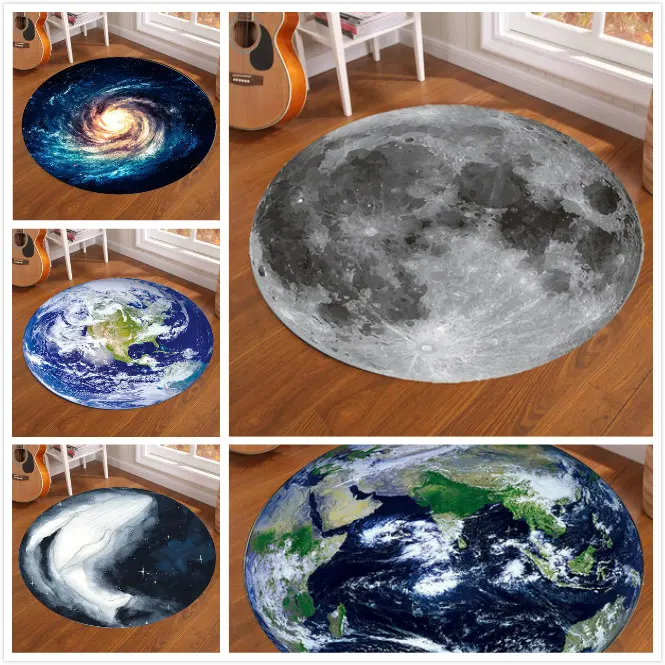Home Bathroom Floor Mats - Galaxy Toprak Ay Yuvarlak Halı çocuk